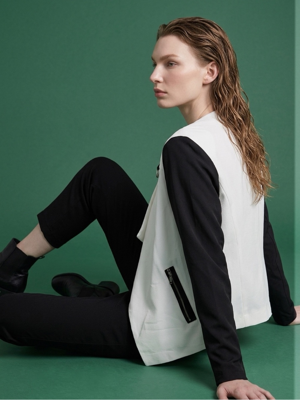 City Chic Black & White Contrast Bomber Jacket